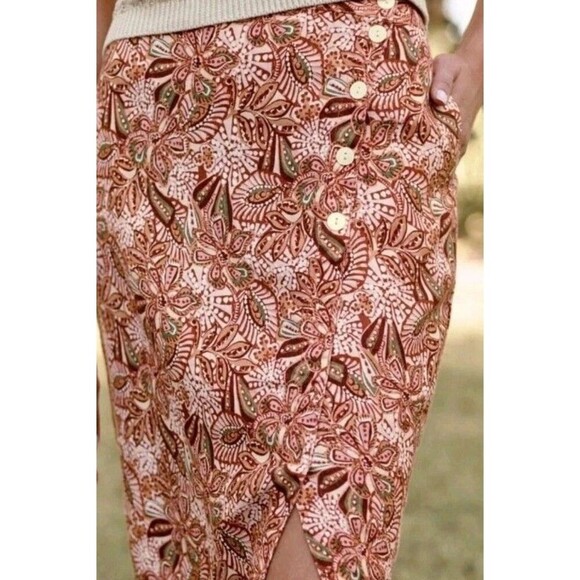 Garnet Hill Womens Garden Floral Linen Midi Skirt L New - Boho Pockets Western - Picture 4 of 8